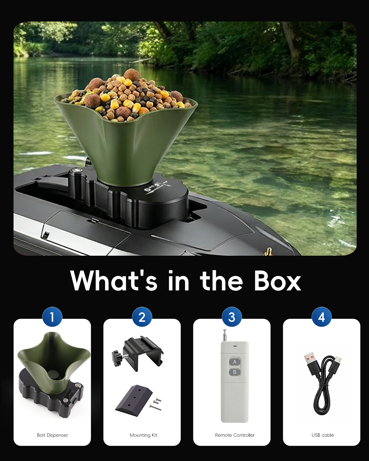 Fishing Gps - 360° Rotating Bait Dispenser & Bait